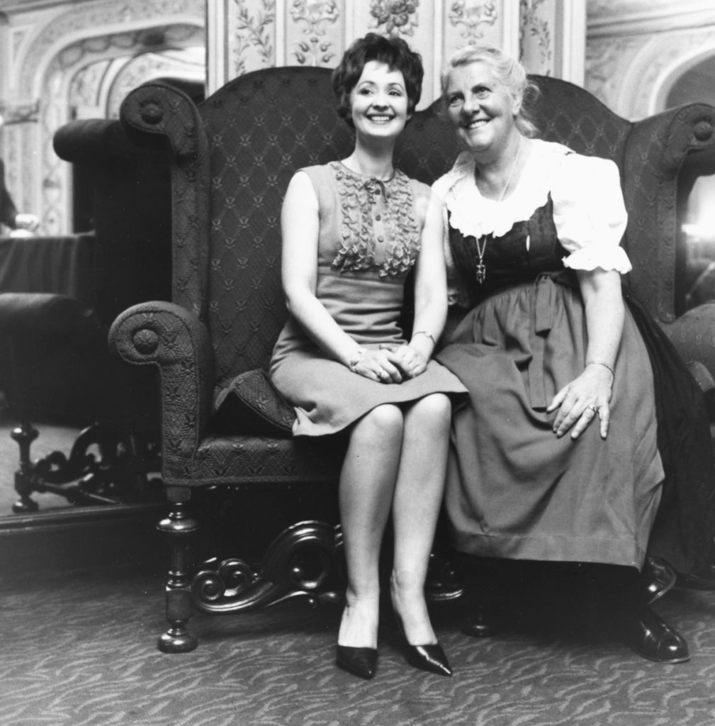 Portrait of the Baroness Maria Von Trapp (right) and actress Paula Hendrix, who is to star in the stage musical 'The Sound of Music' which is based on the lives of the Von Trapp family, London, April 27th 1965. (Photo by Evening Standard/Hulton Archive/Getty Images)