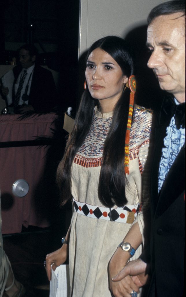 Sacheen Littlefeather (Maria Cruz), who read a statement from Marlon Brando declining his Best Actor Academy Award for "The Godfather" during the 45th Annual Academy Awards in Los Angeles, California. (Photo by Ron Galella/WireImage)